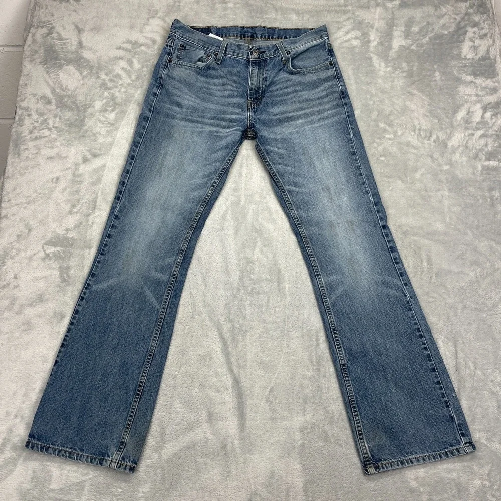 Levi's Jeans Mens 33x32 Blue Denim Faded Whiskered Low Rise 527 Slim Bootcut Leg